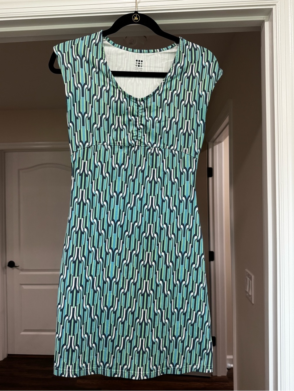 Title Nine Cap Sleeve Geometric Print Golf Dress - Teal Blue